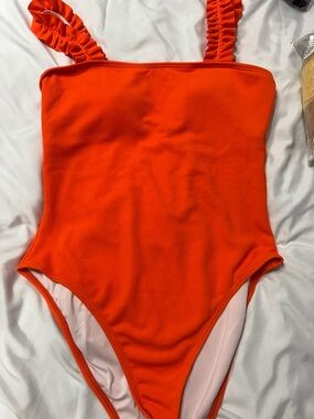 Ribbed One-Piece Swimsuit in Bright Orange